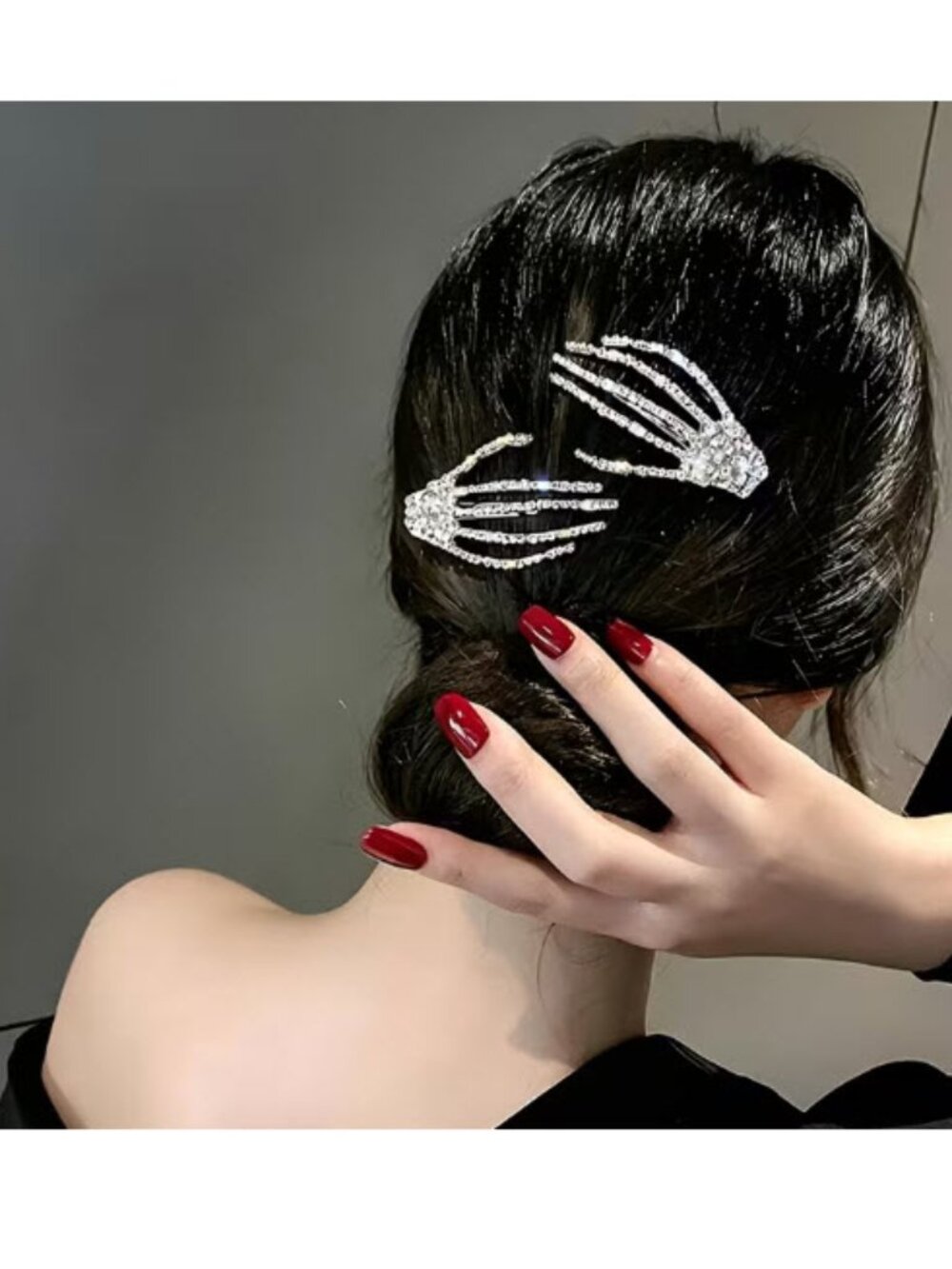 Skeleton Hand Rhinestone Hair Clip Set Halloween Accessories NWT